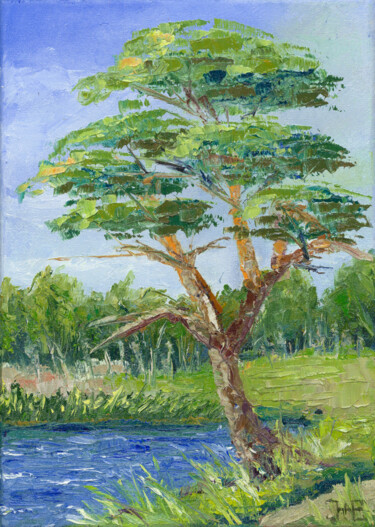 Painting titled "Tree. Oil painting…" by Katerina Zhuchenko (RedHeadKat), Original Artwork, Oil
