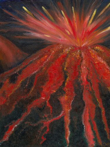 Schilderij getiteld "Volcano. Oil painti…" door Katerina Zhuchenko (RedHeadKat), Origineel Kunstwerk, Olie