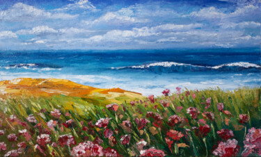 Painting titled "Sky, sea and flower…" by Katerina Zhuchenko (RedHeadKat), Original Artwork, Oil