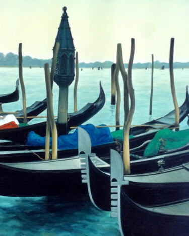 Pintura intitulada "VENEZIA (Gondole)" por Redi Casarsa, Obras de arte originais, Óleo Montado em Painel de madeira