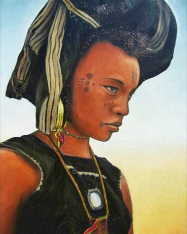 Painting titled "AFRICANA" by Redi Casarsa, Original Artwork, Oil Mounted on Wood Panel