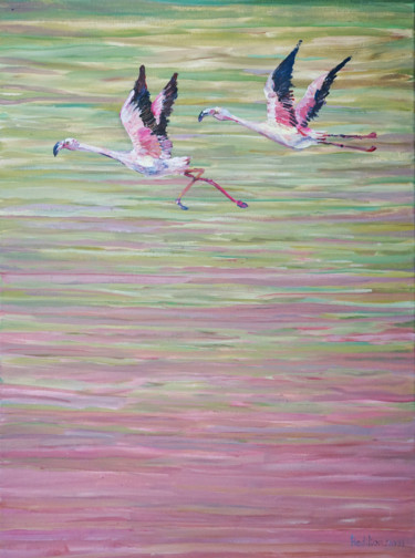 Ζωγραφική με τίτλο "Flying Flamingo" από Redilion, Αυθεντικά έργα τέχνης, Ακρυλικό