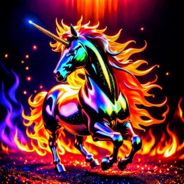 Digital Arts titled "Unicorn Inferno" by Redladder13, Original Artwork, AI generated image