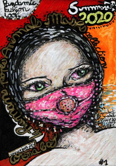 Drawing titled "#01-Miss Piggy Mask" by Karine Garelli (Reds Robin), Original Artwork, Marker