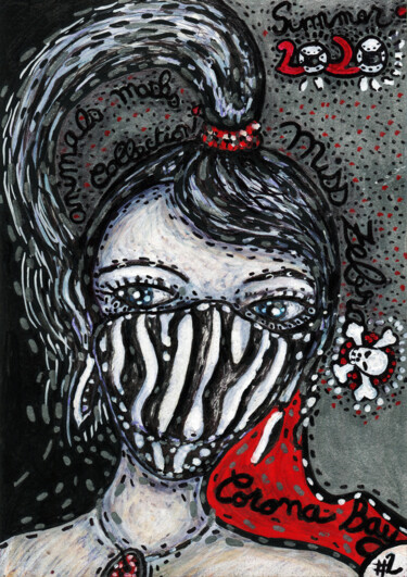 Drawing titled "#02-Miss Zebra Mask" by Karine Garelli (Reds Robin), Original Artwork, Marker