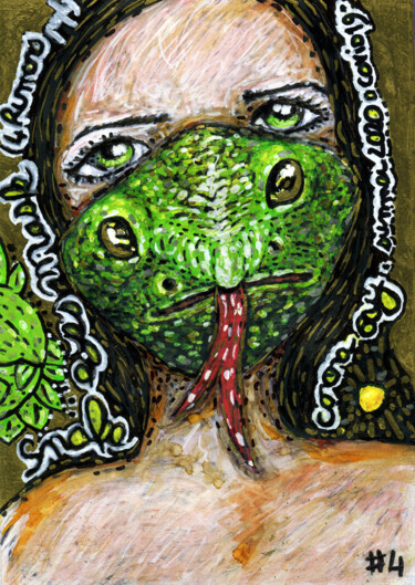 Disegno intitolato "#04-Snale Eyes Mask" da Karine Garelli (Reds Robin), Opera d'arte originale, Pennarello