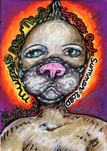 Dessin intitulée "#05-BullDog Mask" par Karine Garelli (Reds Robin), Œuvre d'art originale, Marqueur