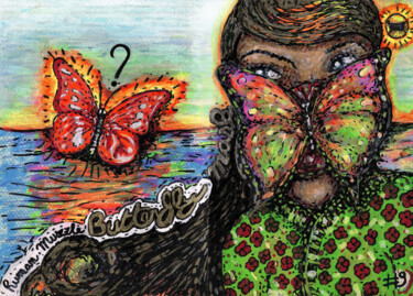 Drawing titled "#09-Butterfly Mask" by Karine Garelli (Reds Robin), Original Artwork, Marker