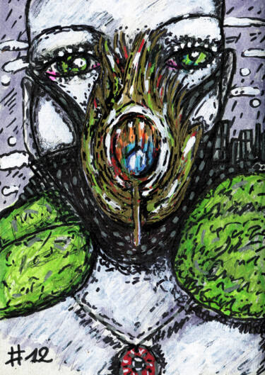 Drawing titled "#12-Peacock Mask" by Karine Garelli (Reds Robin), Original Artwork, Marker