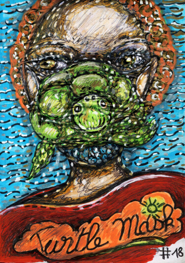 Dessin intitulée "#18-Turtle Mask" par Karine Garelli (Reds Robin), Œuvre d'art originale, Marqueur