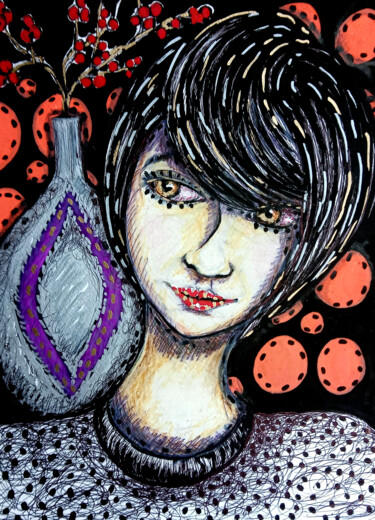 Рисунок под названием "Vase" - Karine Garelli (Reds Robin), Подлинное произведение искусства, Гуашь