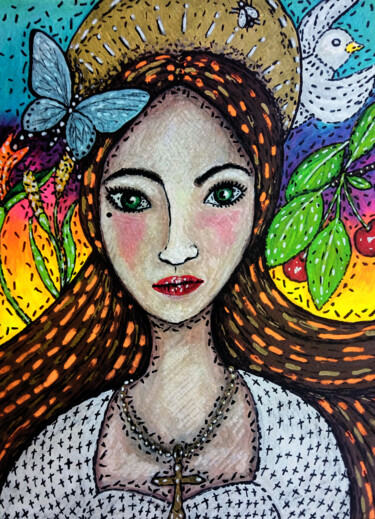 Drawing titled "Adélaïde" by Karine Garelli (Reds Robin), Original Artwork, Marker
