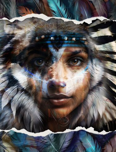 Arts numériques intitulée "Femme Loup" par Karine Garelli (Reds Robin), Œuvre d'art originale, Image générée par l'IA