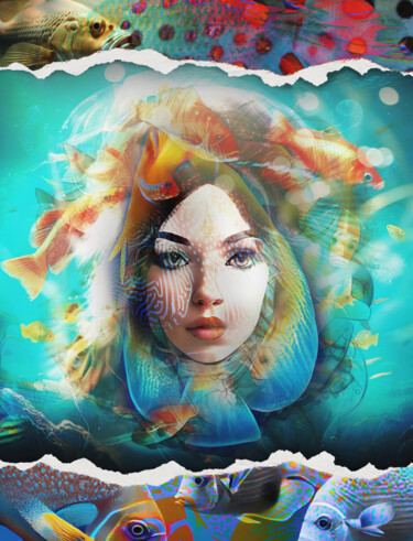 Digital Arts titled "Poisson Femme 2" by Karine Garelli (Reds Robin), Original Artwork, AI generated image