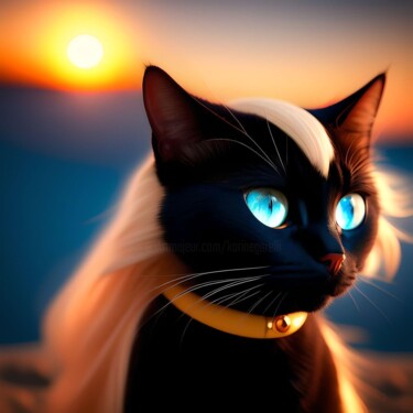 Digitale Kunst getiteld "Blond Cat" door Karine Garelli (Reds Robin), Origineel Kunstwerk, AI gegenereerde afbeelding