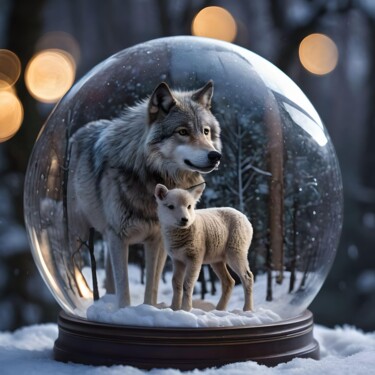 Arts numériques intitulée "Le Loup et l'Agneau" par Karine Garelli (Reds Robin), Œuvre d'art originale, Image générée par l'…