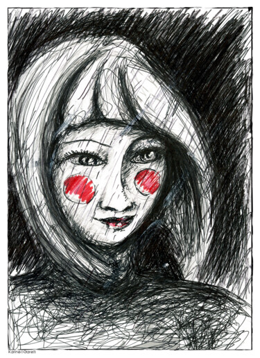 Drawing titled "Fille de la Pluie" by Karine Garelli (Reds Robin), Original Artwork, Ballpoint pen