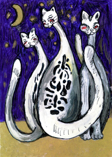 Dessin intitulée "3 chats" par Karine Garelli (Reds Robin), Œuvre d'art originale, Autre