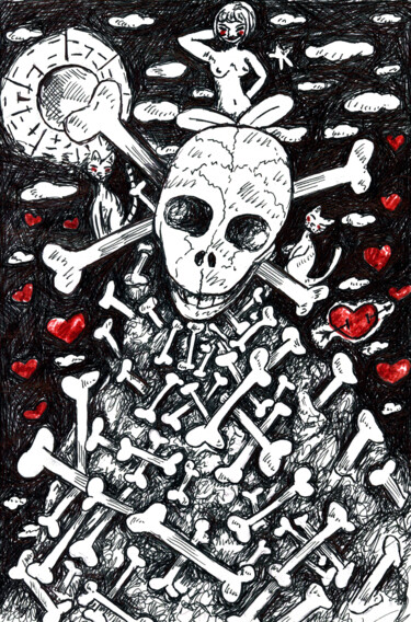Disegno intitolato "Skulls" da Karine Garelli (Reds Robin), Opera d'arte originale, Pennarello
