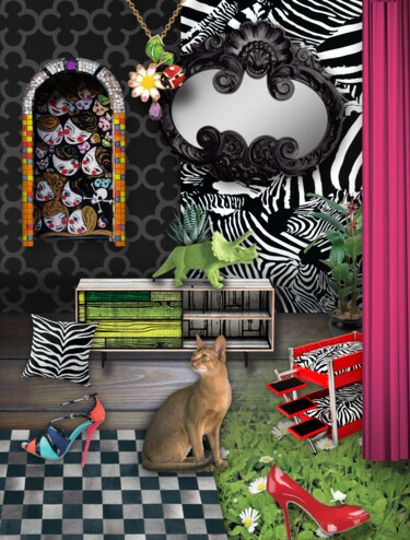 Цифровое искусство под названием "Cat Corner" - Karine Garelli (Reds Robin), Подлинное произведение искусства, Фотомонтаж