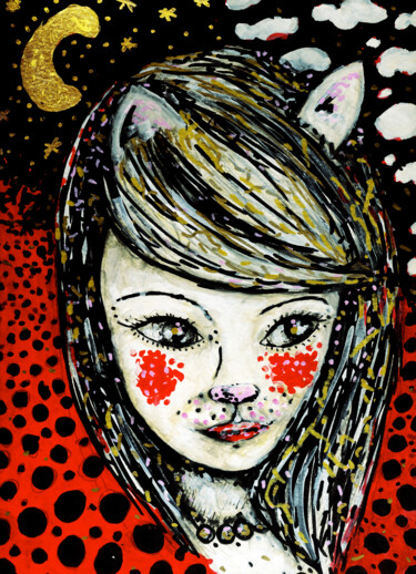 Rysunek zatytułowany „Femme chat” autorstwa Karine Garelli (Reds Robin), Oryginalna praca, Inny