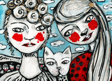 Drawing titled "MinMin & Nous" by Karine Garelli (Reds Robin), Original Artwork, Marker
