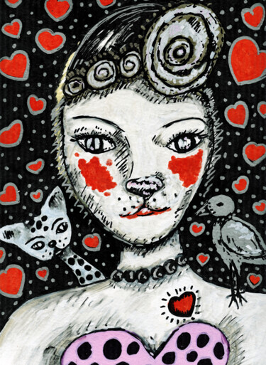 Рисунок под названием "La tête pleine de c…" - Karine Garelli (Reds Robin), Подлинное произведение искусства, Другой
