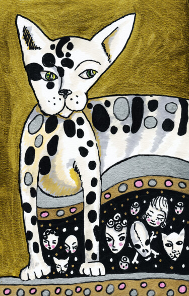 Рисунок под названием "Gold Cat" - Karine Garelli (Reds Robin), Подлинное произведение искусства