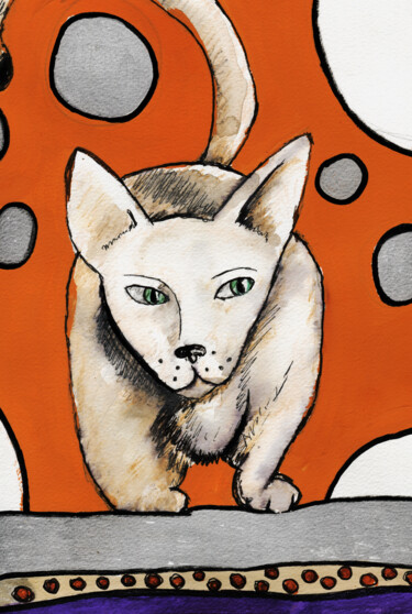 Drawing titled "Chat couche" by Karine Garelli (Reds Robin), Original Artwork, Marker