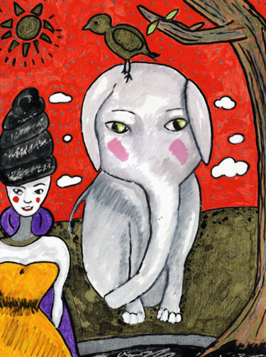 Dessin intitulée "Elephant" par Karine Garelli (Reds Robin), Œuvre d'art originale, Marqueur