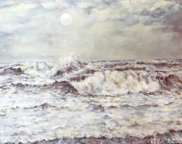 Painting titled ""Angry Sea"" by Reda Pinchera, Original Artwork, Oil