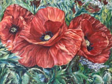 Pintura intitulada ""Red Poppies" flora…" por Reda Pinchera, Obras de arte originais, Óleo