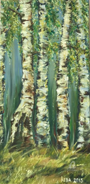 Painting titled "Birch trees" by Reda Pinchera, Original Artwork, Oil