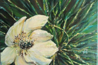 Painting titled ""White Flower"" by Reda Pinchera, Original Artwork, Oil