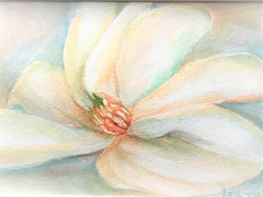 Painting titled ""White Magnolia"" by Reda Pinchera, Original Artwork, Watercolor