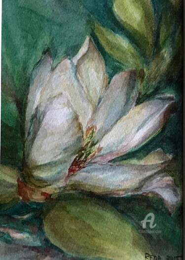 Ζωγραφική με τίτλο ""Magnolia" #2" από Reda Pinchera, Αυθεντικά έργα τέχνης, Ακουαρέλα