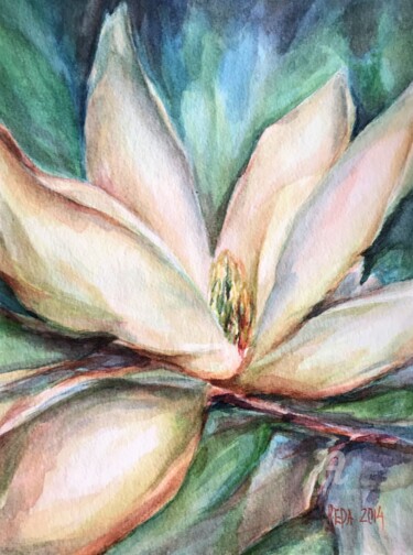 Peinture intitulée ""Magnolia"#3" par Reda Pinchera, Œuvre d'art originale, Aquarelle