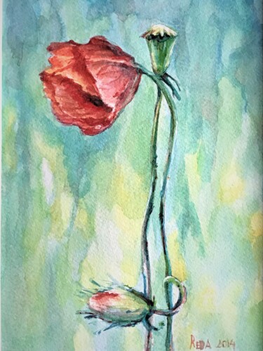 Painting titled ""Just Poppy"" by Reda Pinchera, Original Artwork, Watercolor
