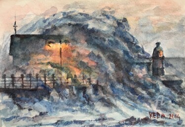 Painting titled ""Storm at the Sea -…" by Reda Pinchera, Original Artwork, Watercolor