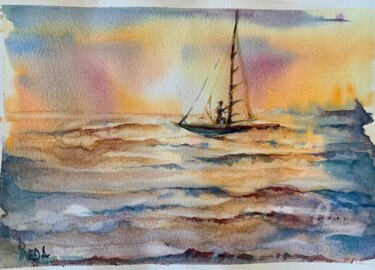 Peinture intitulée "“Evening sailing”" par Reda Pinchera, Œuvre d'art originale, Aquarelle