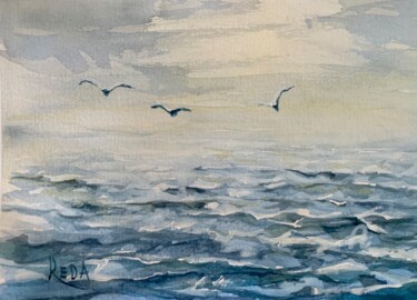 Pintura intitulada "“Freshly wind at th…" por Reda Pinchera, Obras de arte originais, Aquarela
