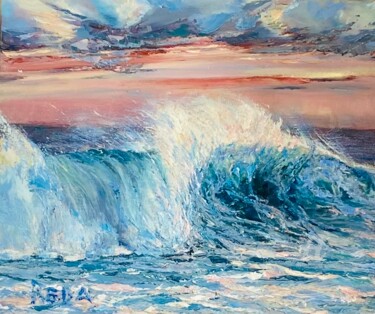 Schilderij getiteld "Big waves at the sh…" door Reda Pinchera, Origineel Kunstwerk, Olie