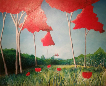 Painting titled "'Arbres Rouges'" by Reemers Jean-Pierre, Original Artwork