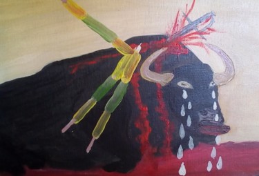 Peinture intitulée "llanto de toro" par Rafael Fajardo Flores, Œuvre d'art originale, Huile