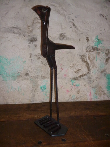 Skulptur mit dem Titel "L'ECHASSIER" von Leferailleur02, Original-Kunstwerk, Metalle