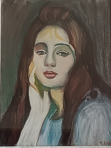 Drawing titled "Julie rêveuse (d'ap…" by Marit Refsnes, Original Artwork, Pastel