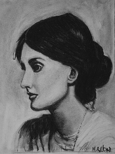 Dessin intitulée "Virginia Woolf, une…" par Marit Refsnes, Œuvre d'art originale, Fusain