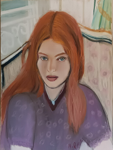 Drawing titled "Autumn girl" by Marit Refsnes, Original Artwork, Pastel