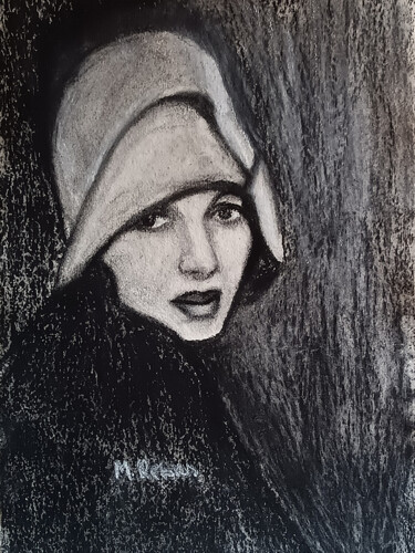 Zeichnungen mit dem Titel "Mystery lady" von Marit Refsnes, Original-Kunstwerk, Kohle