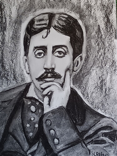 Dessin intitulée "Marcel Proust, à la…" par Marit Refsnes, Œuvre d'art originale, Fusain